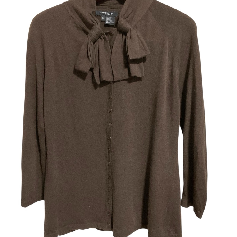 Etcetera Brown Button Down Sweater With Bow Accen… - image 1